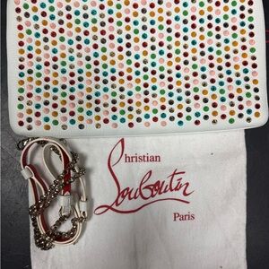 Christian Louboutin White Clutch with Multicolor Studs